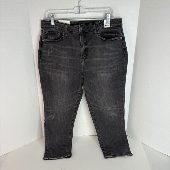 New Judy Blue Cuffed Skinny Capri Jeans Size 15/32 Dark Grey JB88238 High Waist - Picture 1 of 10